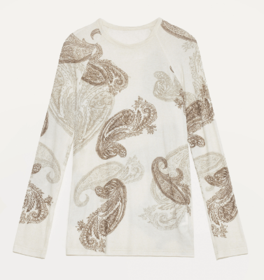 Tencel Wool Original Cashew Print Round Neck Slim Long Sleeve and Skirt"Vintage - Italiqo