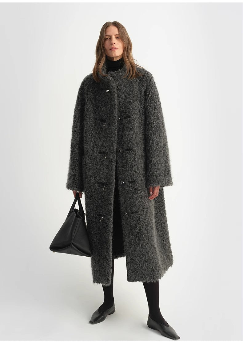 "Parisian Affair"Circle Long Fur Toggle Coat for Women - Italiqo