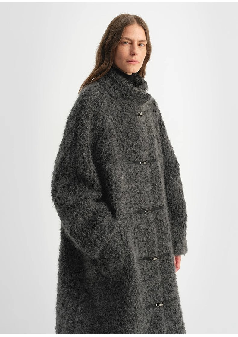 "Parisian Affair"Circle Long Fur Toggle Coat for Women - Italiqo