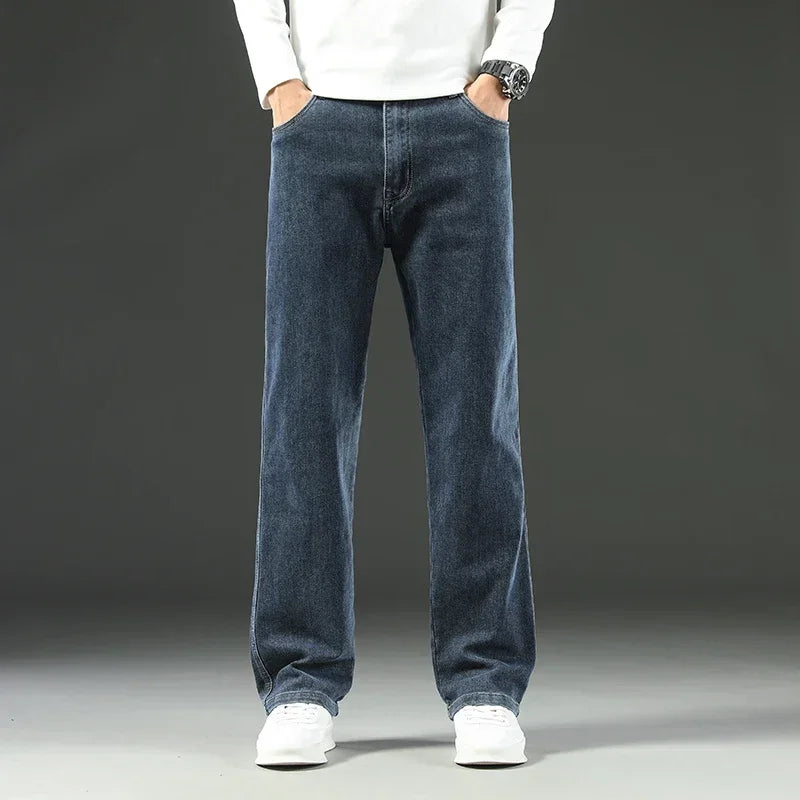KUBRO 2025 New Autumn and Winter Men's Jeans Loose Comfortable Straight Business Casual Versatile Wide-leg Business Trousers
