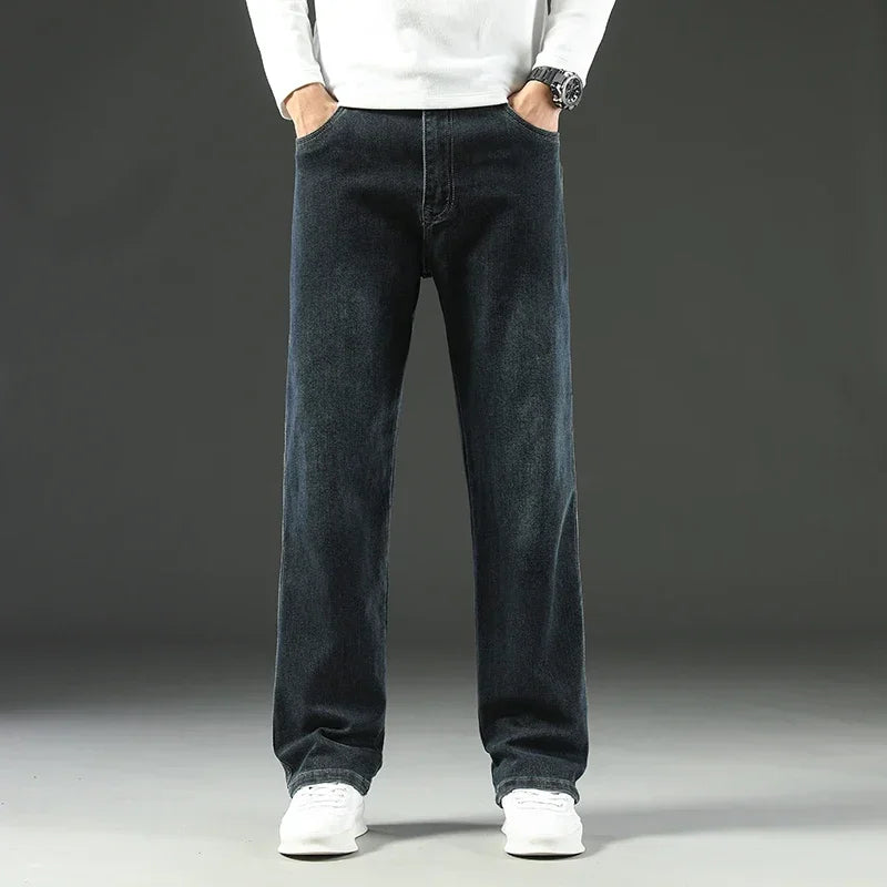 KUBRO 2025 New Autumn and Winter Men's Jeans Loose Comfortable Straight Business Casual Versatile Wide-leg Business Trousers