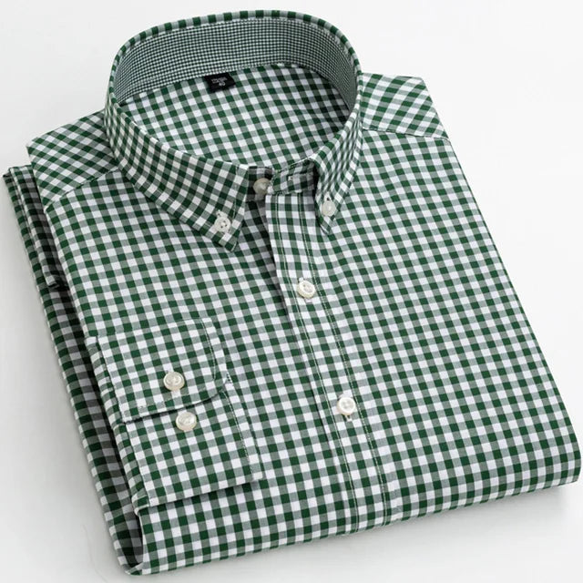 Man Standard-Fit Long-Sleeve Micro-Check Shirts Patch Pocket Thin Soft 100% Cott
