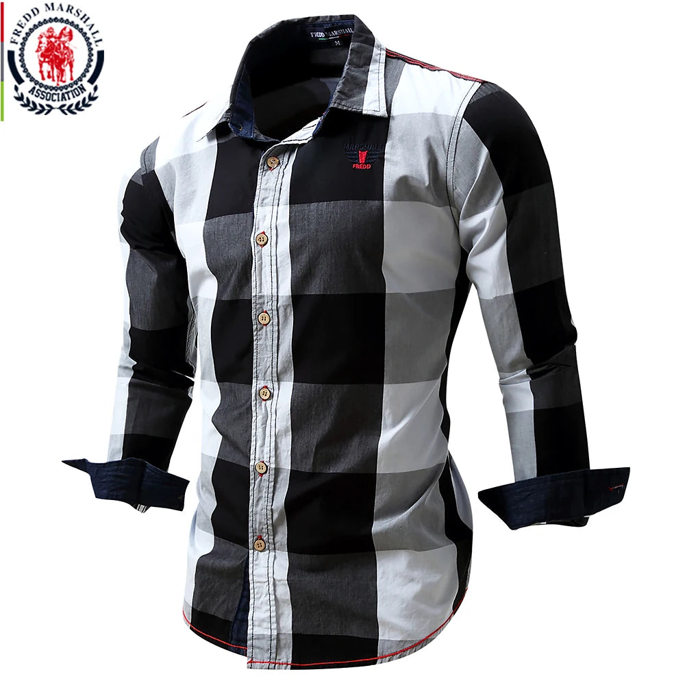 2020 New Men 100% Cotton Plaid Shirt Long Sleeve Slim Fit Dress Shirts Casual