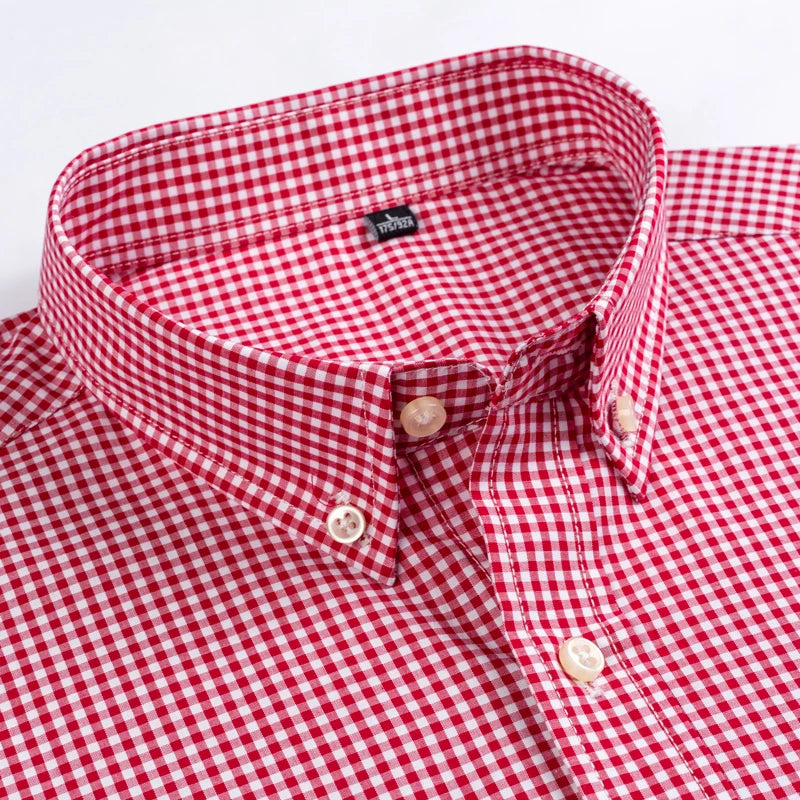 Man Standard-Fit Long-Sleeve Micro-Check Shirts Patch Pocket Thin Soft 100% Cott