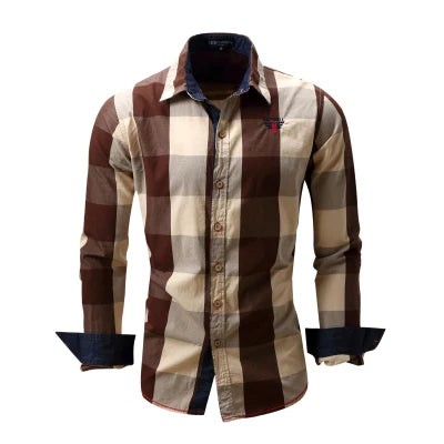 2020 New Men 100% Cotton Plaid Shirt Long Sleeve Slim Fit Dress Shirts Casual