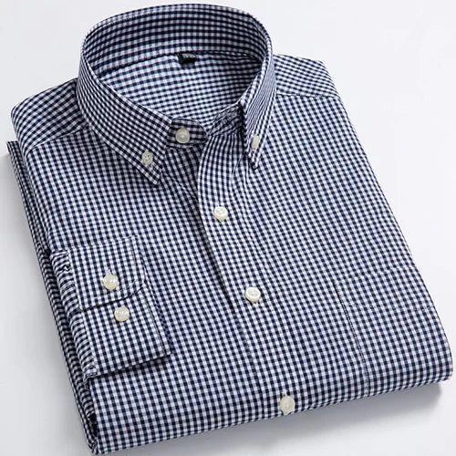 Man Standard-Fit Long-Sleeve Micro-Check Shirts Patch Pocket Thin Soft 100% Cott
