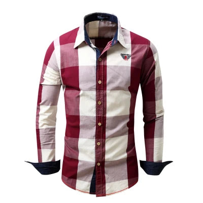 2020 New Men 100% Cotton Plaid Shirt Long Sleeve Slim Fit Dress Shirts Casual