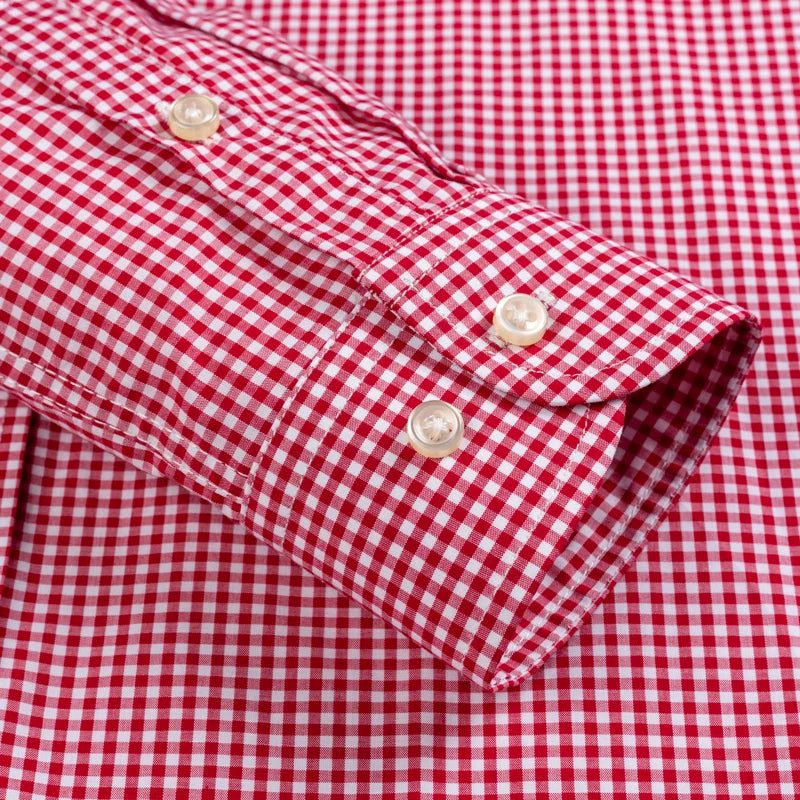 Man Standard-Fit Long-Sleeve Micro-Check Shirts Patch Pocket Thin Soft 100% Cott