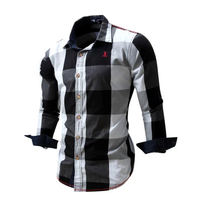2020 New Men 100% Cotton Plaid Shirt Long Sleeve Slim Fit Dress Shirts Casual