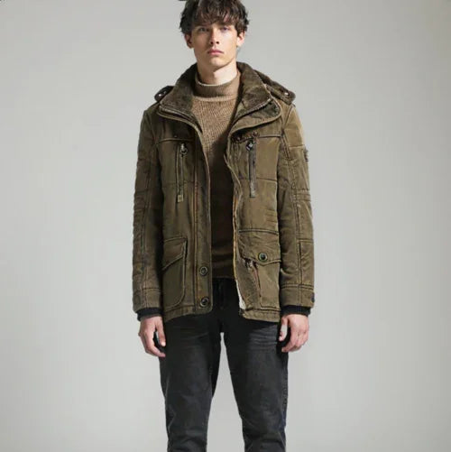 Mens Hooded Winter Parka Coat with Inner Fleece - Italiqo
