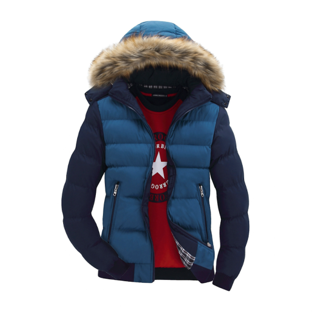 Mens Two Tone Puffer Jacket with Removable Hood - Italiqo