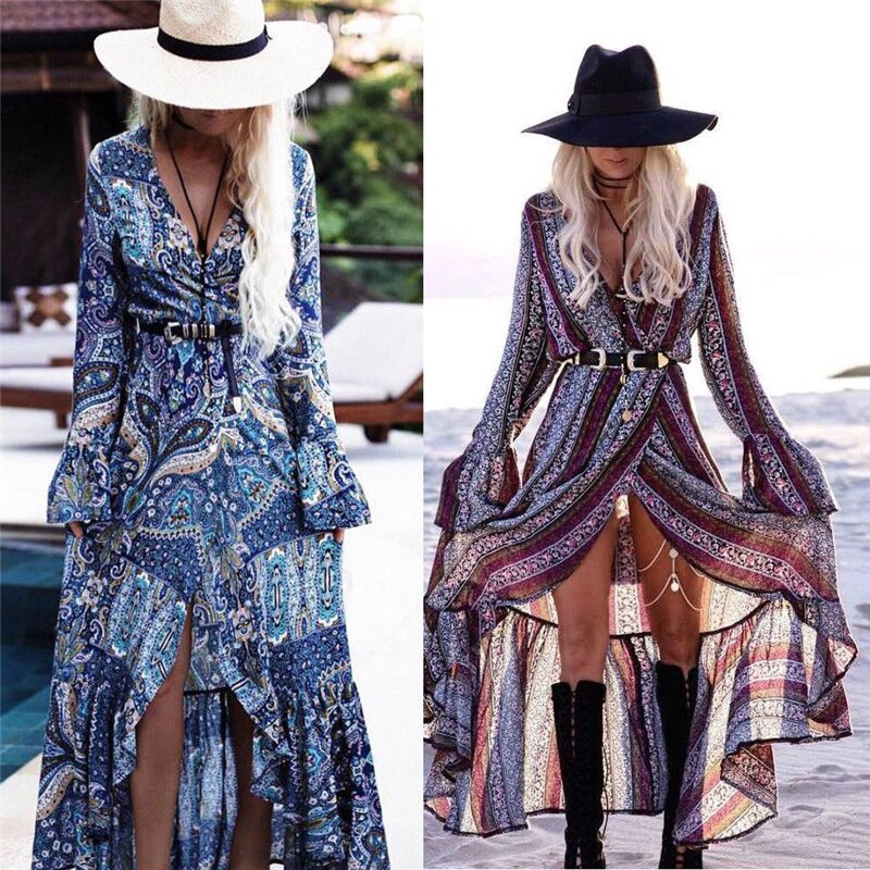 Women Summer Dress Boho Style Women Long Maxi Evening Party Dress Sexy Vintage - Italiqo