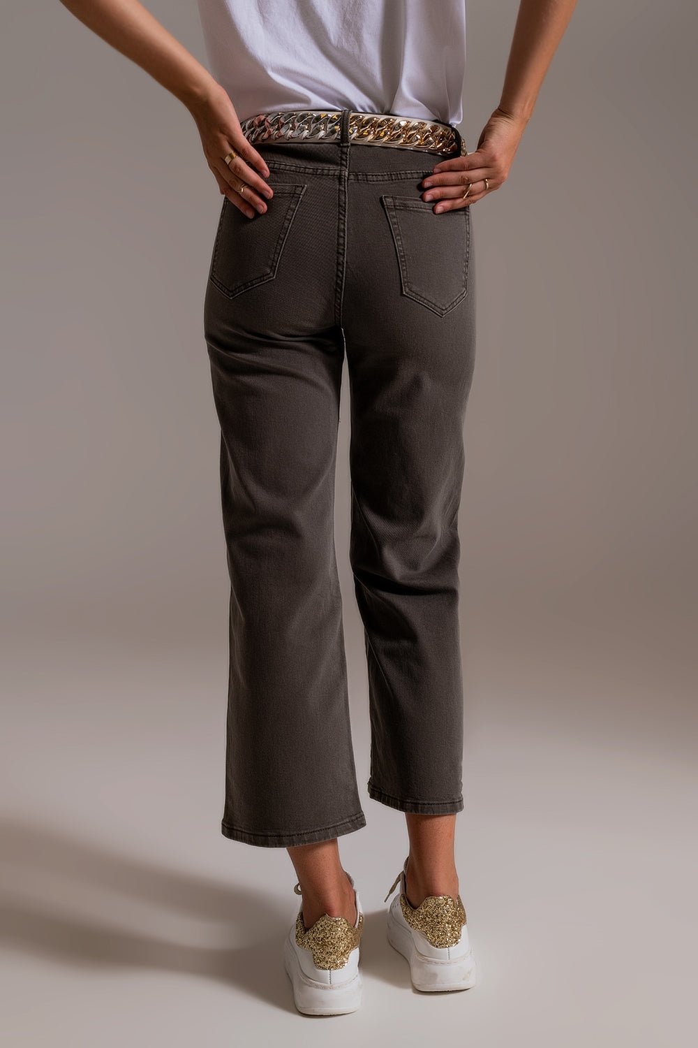 Cropped Wide Leg Jeans in Grey - Italiqo