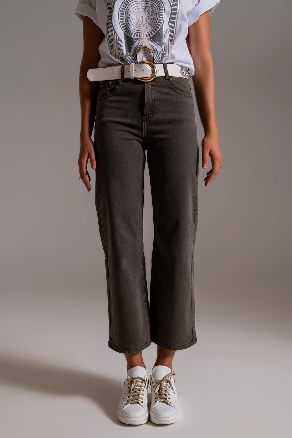 Cropped Wide Leg Jeans in Grey - Italiqo