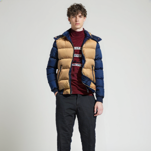 Mens Two Tone Puffer Jacket with Removable Hood - Italiqo