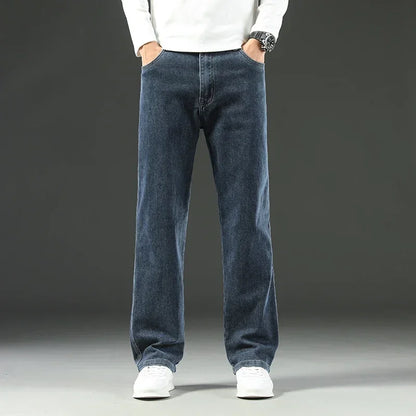 KUBRO 2025 New Autumn and Winter Men's Jeans Loose Comfortable Straight Business Casual Versatile Wide-leg Business Trousers