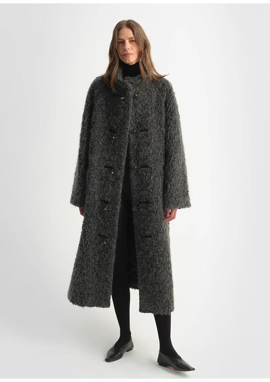 "Parisian Affair"Circle Long Fur Toggle Coat for Women - Italiqo