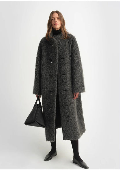 "Parisian Affair"Circle Long Fur Toggle Coat for Women - Italiqo