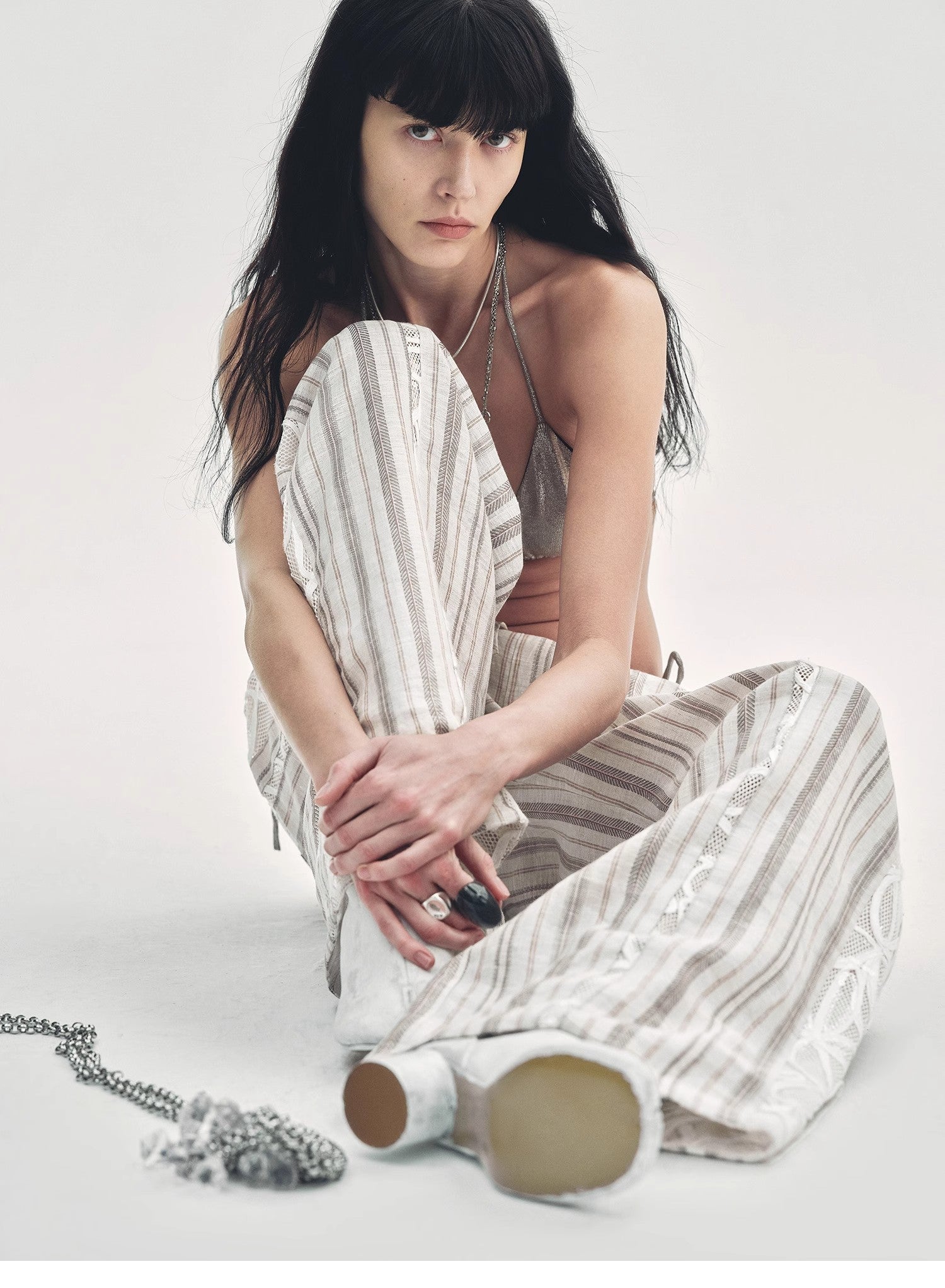 Linen Vertical Stripe Drape Wide Leg Casual Pants"Fashion Tension" - Italiqo