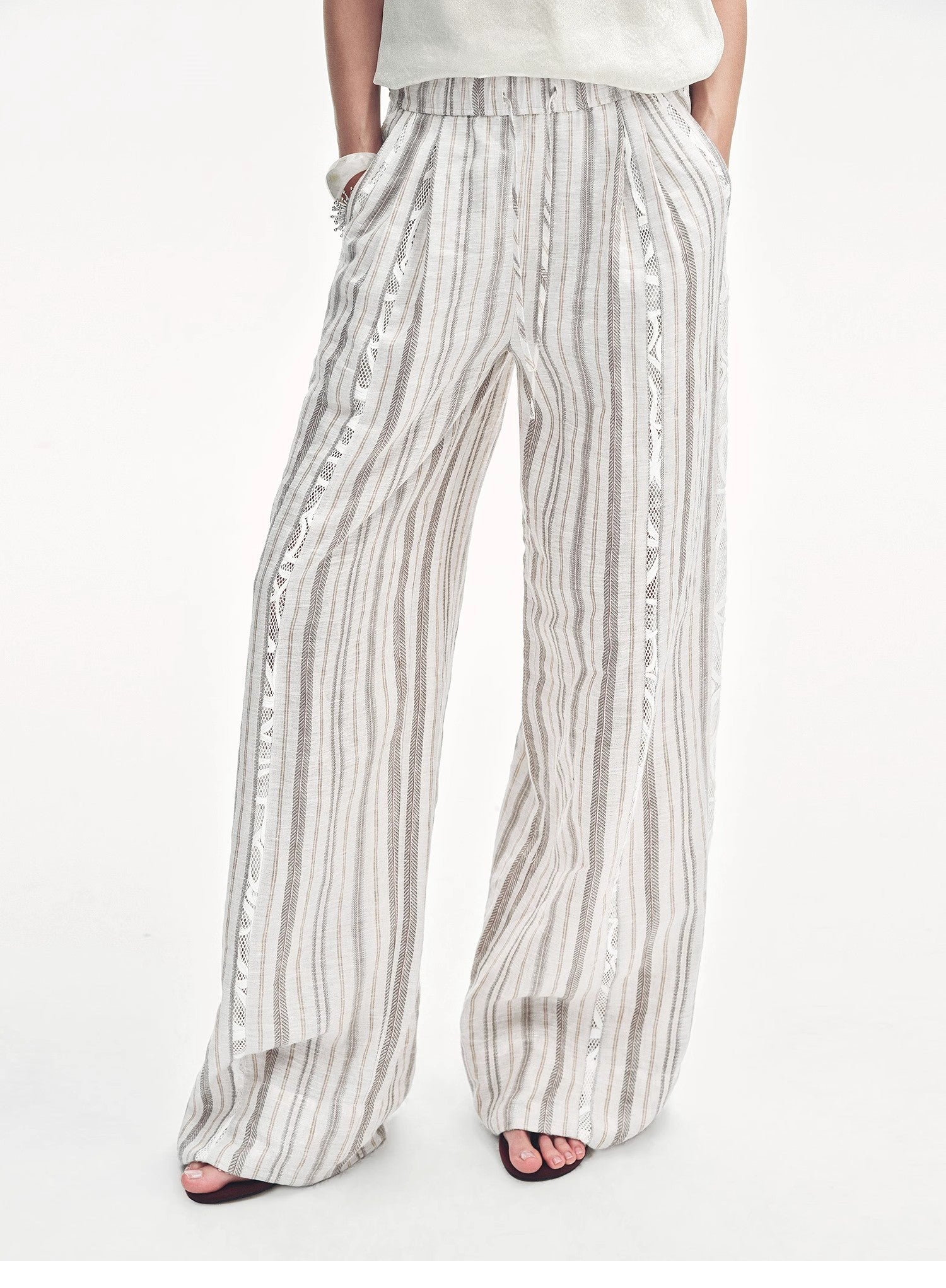 Linen Vertical Stripe Drape Wide Leg Casual Pants"Fashion Tension" - Italiqo