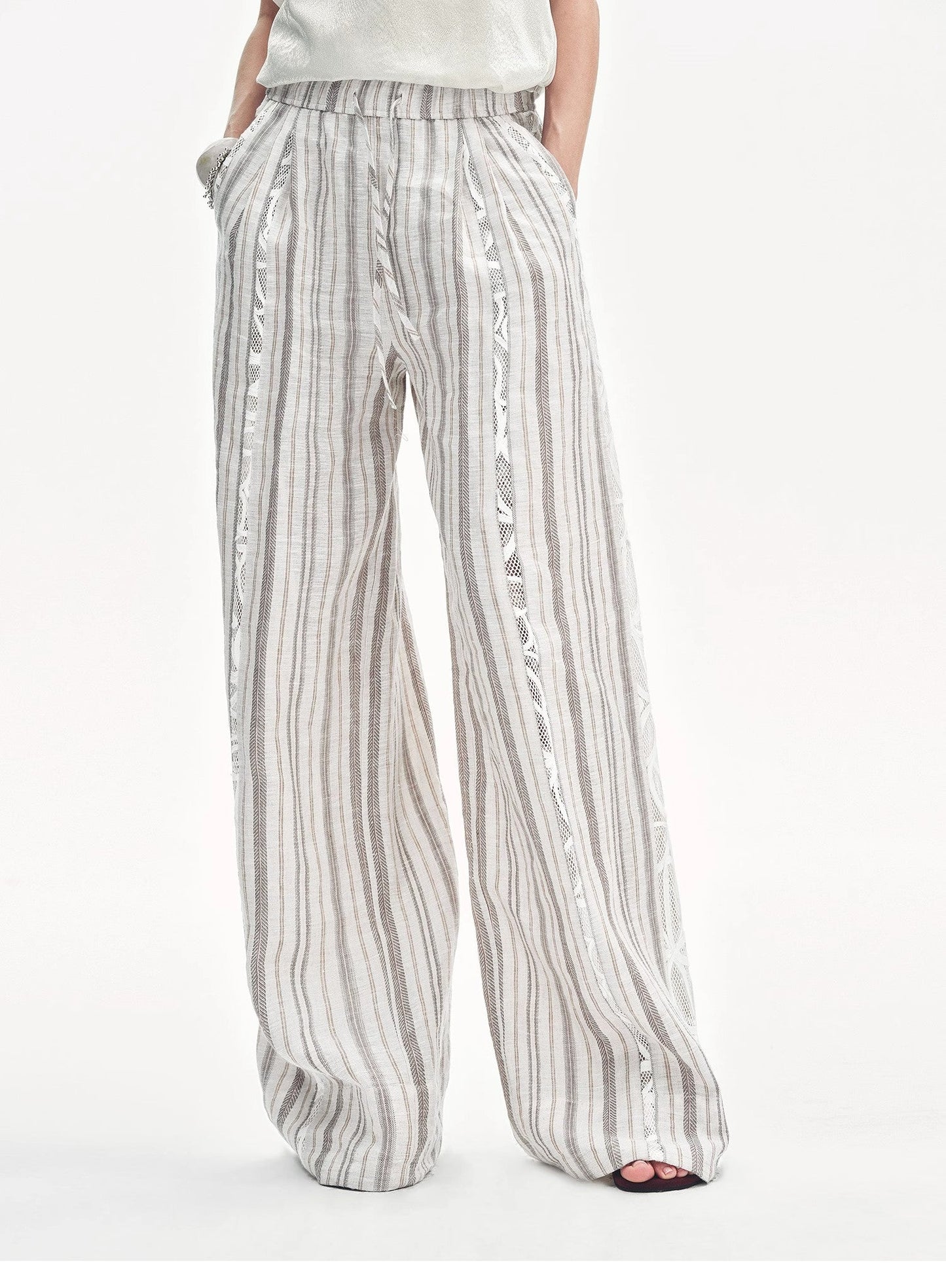 Linen Vertical Stripe Drape Wide Leg Casual Pants"Fashion Tension" - Italiqo