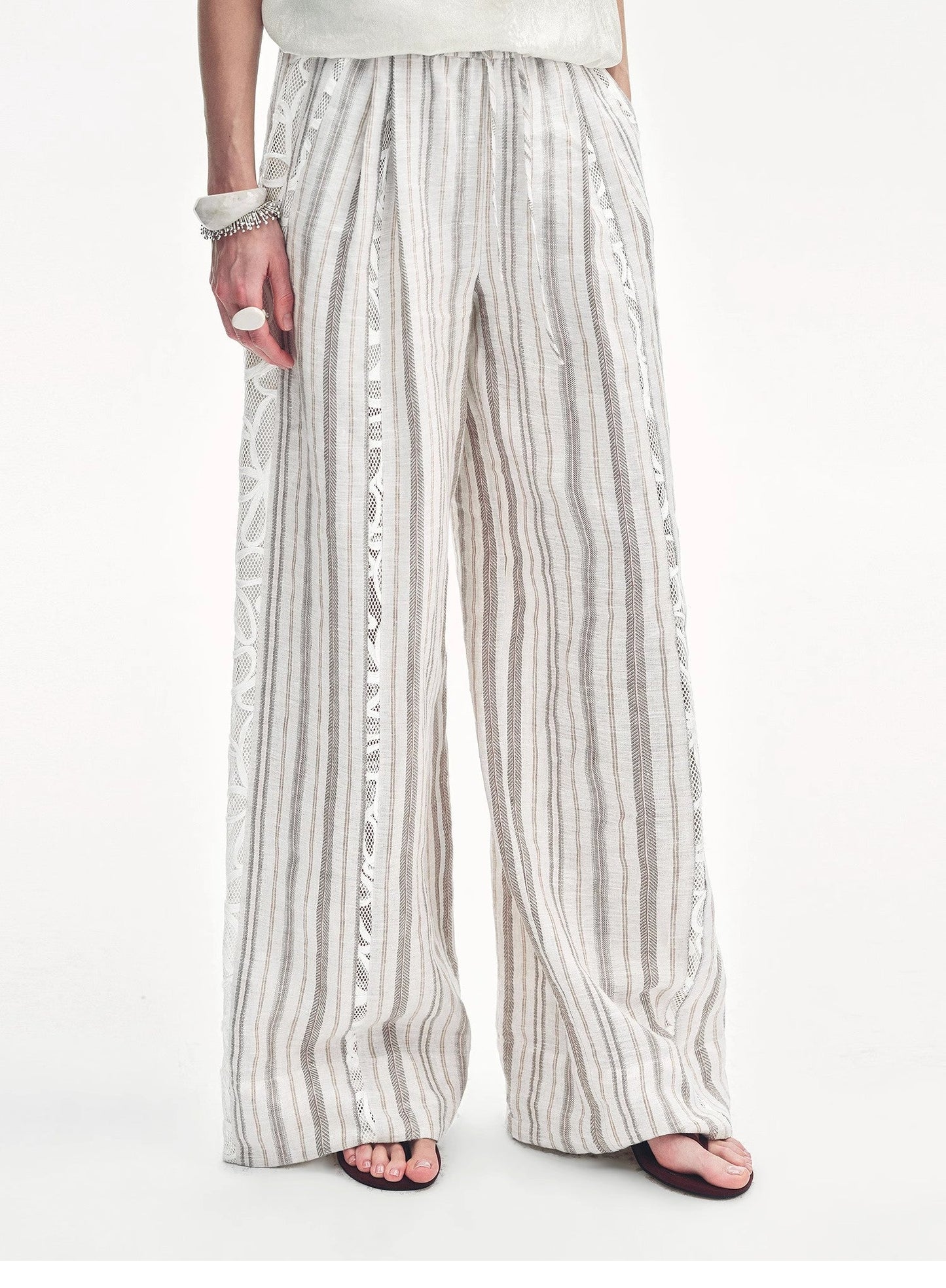 Linen Vertical Stripe Drape Wide Leg Casual Pants"Fashion Tension" - Italiqo