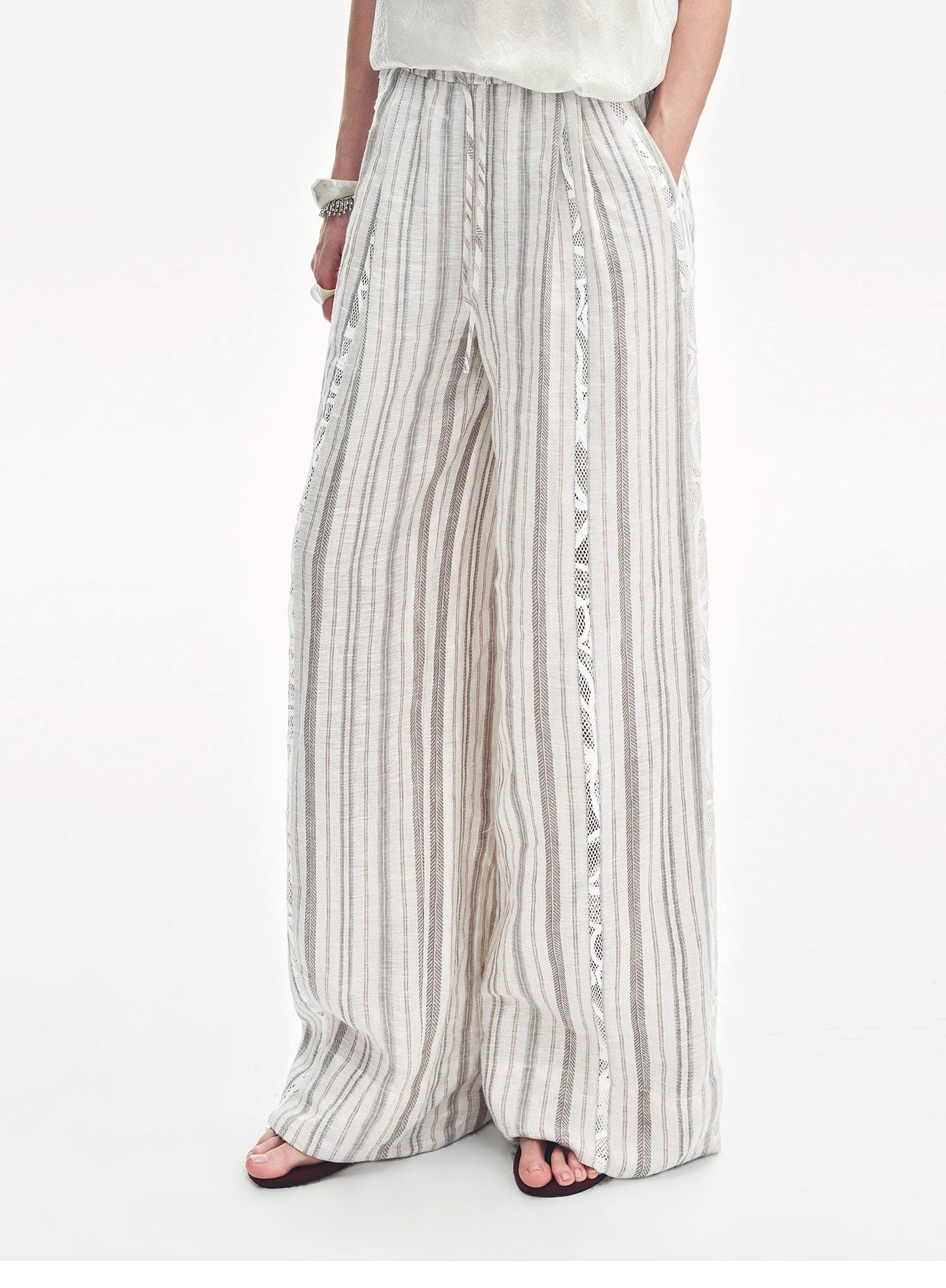 Linen Vertical Stripe Drape Wide Leg Casual Pants"Fashion Tension" - Italiqo
