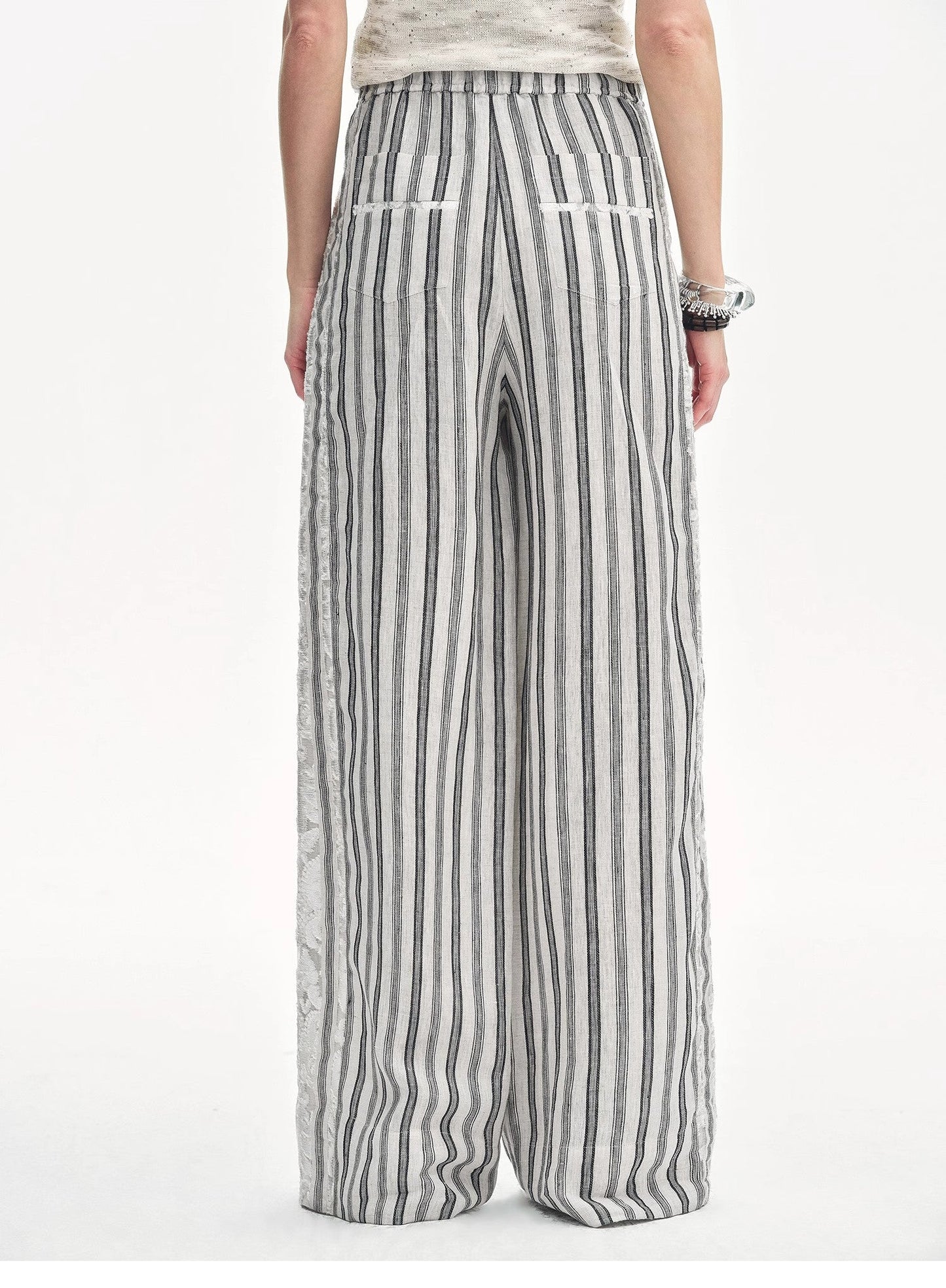 Linen Vertical Stripe Drape Wide Leg Casual Pants"Fashion Tension" - Italiqo