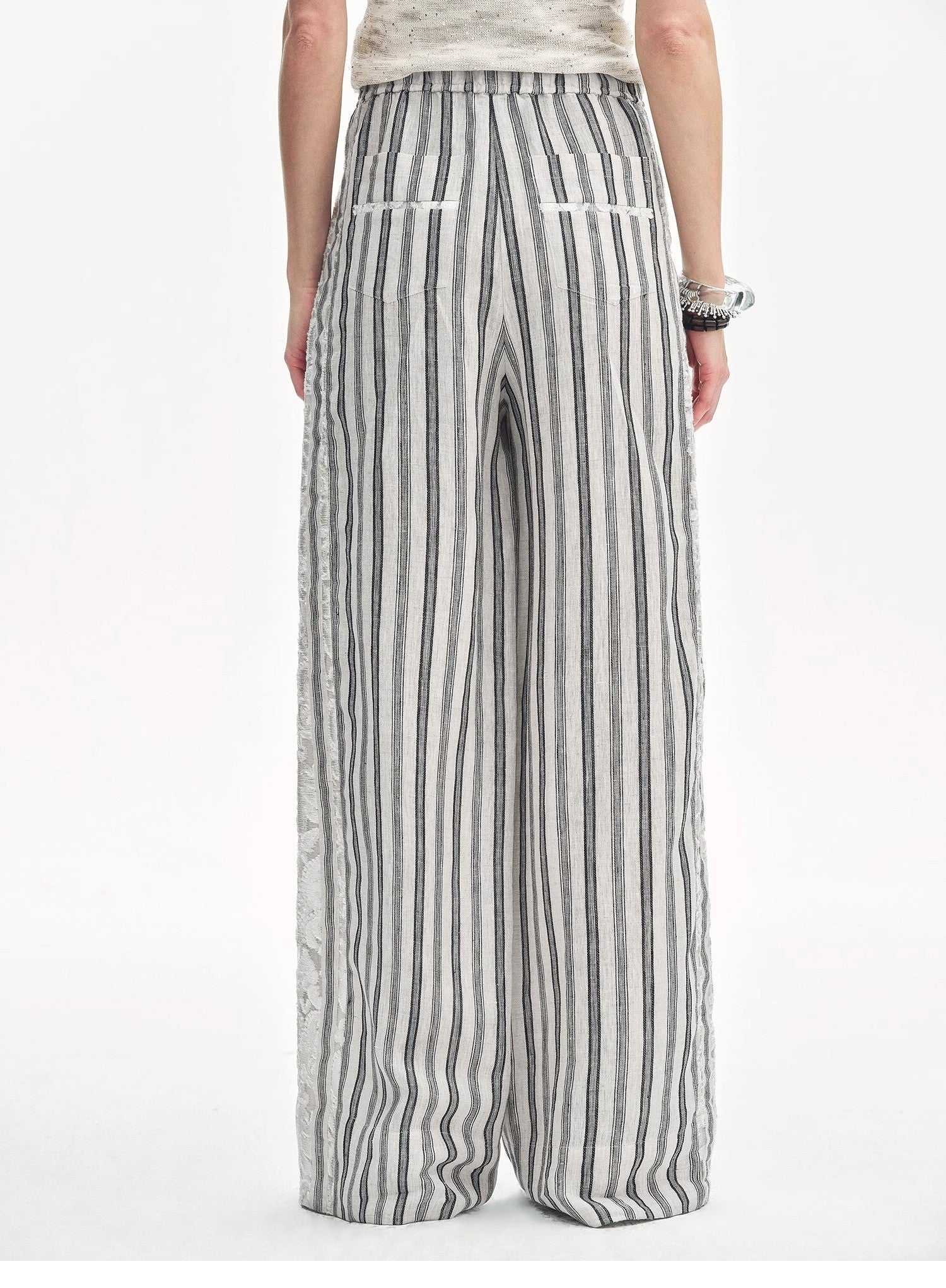 Linen Vertical Stripe Drape Wide Leg Casual Pants"Fashion Tension" - Italiqo