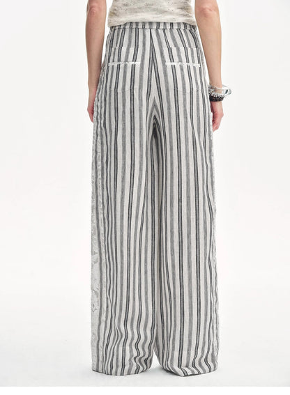 Linen Vertical Stripe Drape Wide Leg Casual Pants"Fashion Tension" - Italiqo