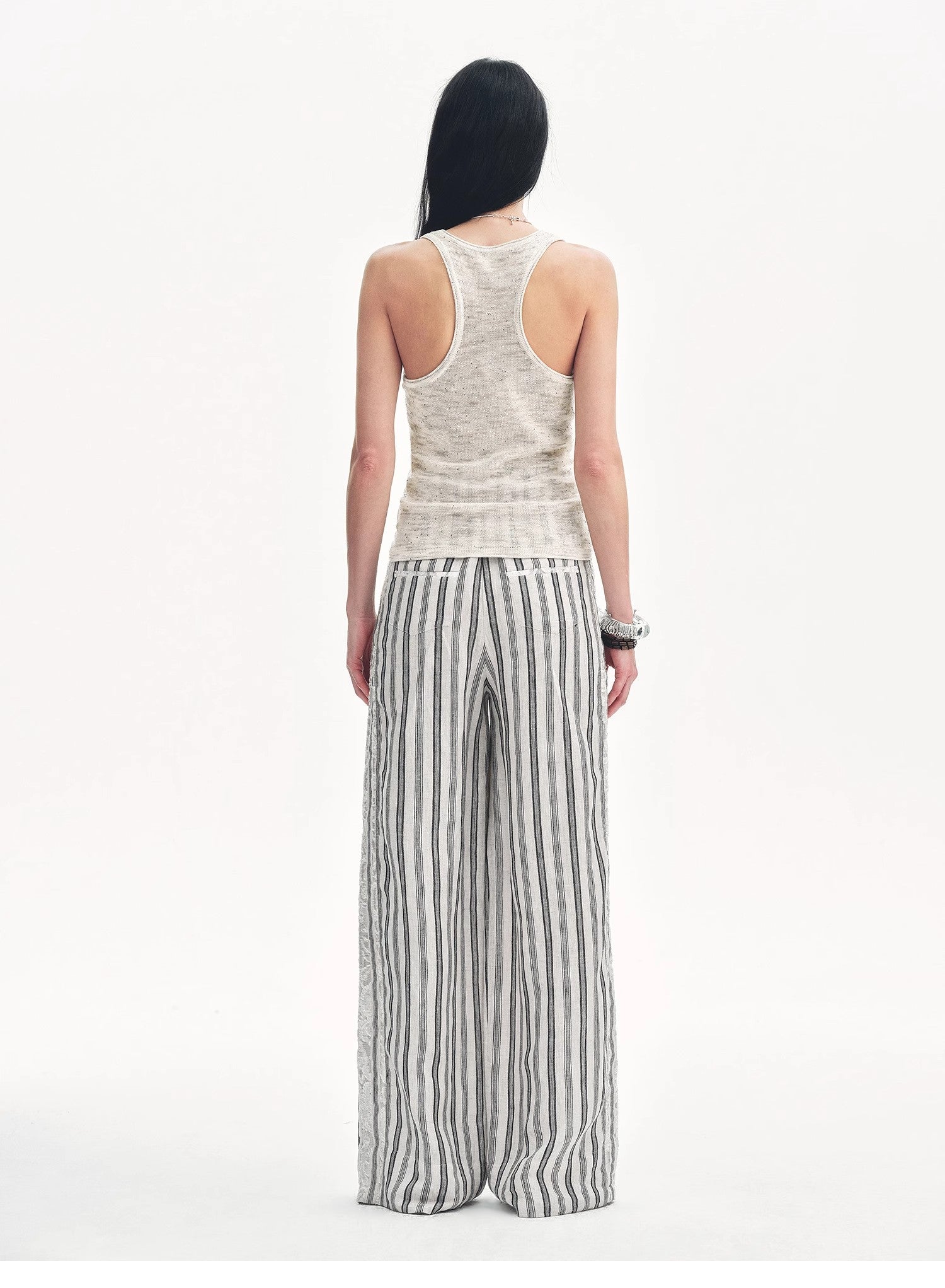 Linen Vertical Stripe Drape Wide Leg Casual Pants"Fashion Tension" - Italiqo