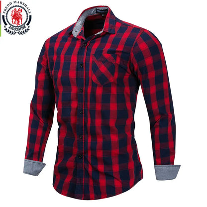 2020 New Men 100% Cotton Plaid Shirt Long Sleeve Slim Fit Dress Shirts Casual