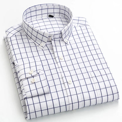 Man Standard-Fit Long-Sleeve Micro-Check Shirts Patch Pocket Thin Soft 100% Cott