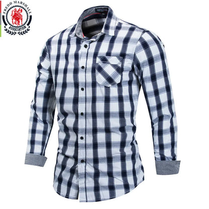 2020 New Men 100% Cotton Plaid Shirt Long Sleeve Slim Fit Dress Shirts Casual