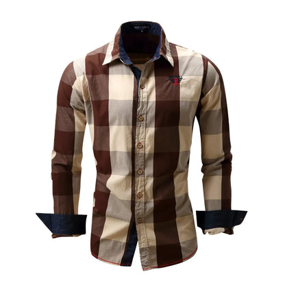 2020 New Men 100% Cotton Plaid Shirt Long Sleeve Slim Fit Dress Shirts Casual