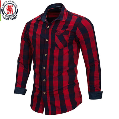 2020 New Men 100% Cotton Plaid Shirt Long Sleeve Slim Fit Dress Shirts Casual