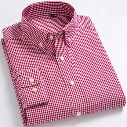 Man Standard-Fit Long-Sleeve Micro-Check Shirts Patch Pocket Thin Soft 100% Cott