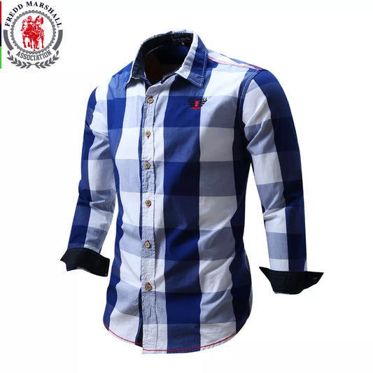 2020 New Men 100% Cotton Plaid Shirt Long Sleeve Slim Fit Dress Shirts Casual