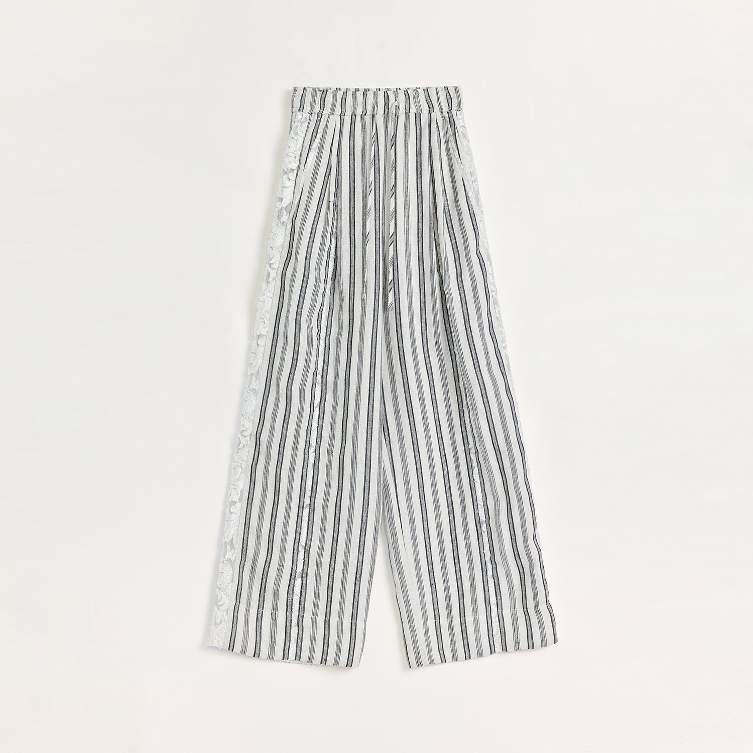 Linen Vertical Stripe Drape Wide Leg Casual Pants"Fashion Tension" - Italiqo