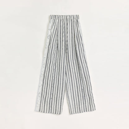 Linen Vertical Stripe Drape Wide Leg Casual Pants"Fashion Tension" - Italiqo