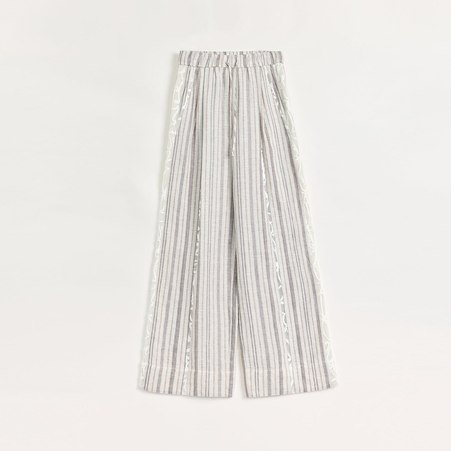 Linen Vertical Stripe Drape Wide Leg Casual Pants"Fashion Tension" - Italiqo