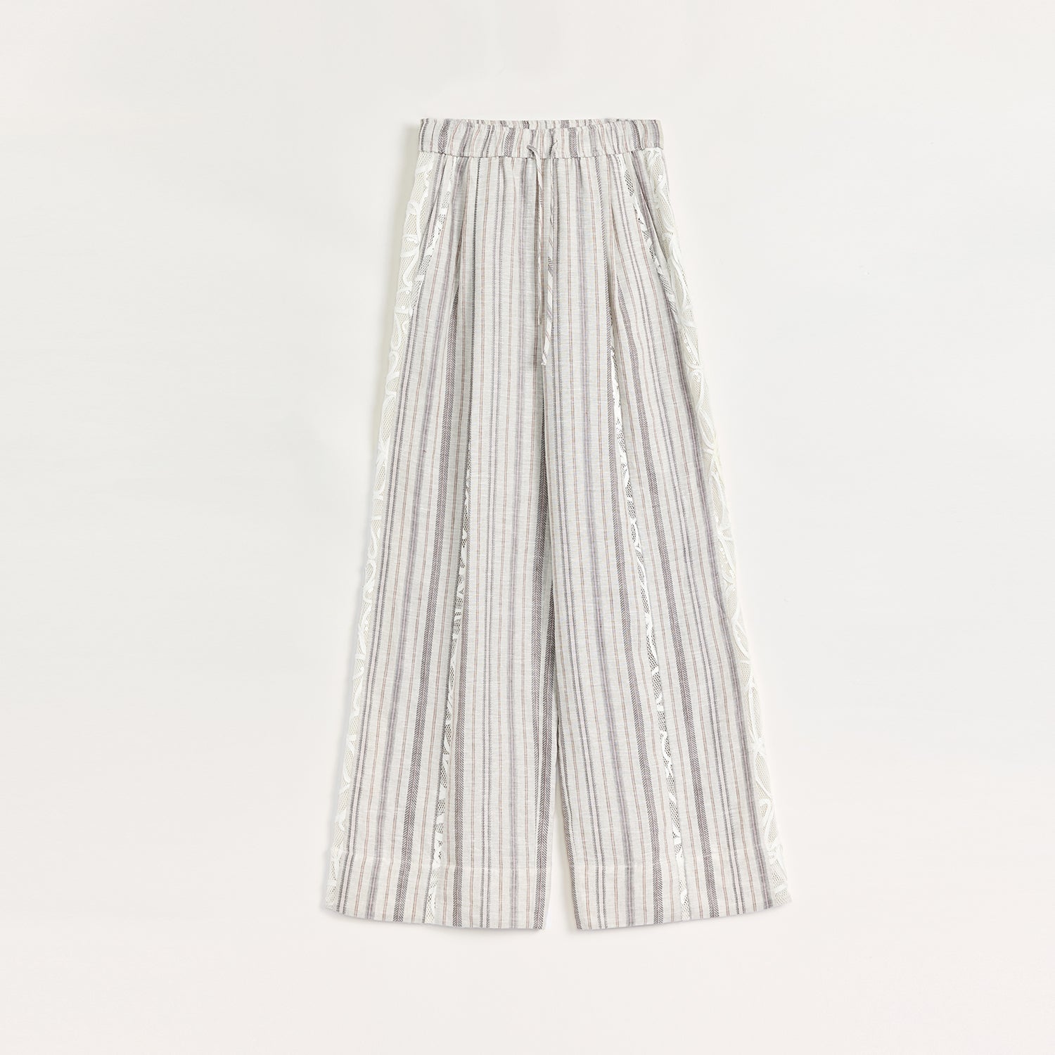 Linen Vertical Stripe Drape Wide Leg Casual Pants"Fashion Tension" - Italiqo