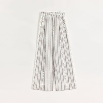 Linen Vertical Stripe Drape Wide Leg Casual Pants"Fashion Tension" - Italiqo