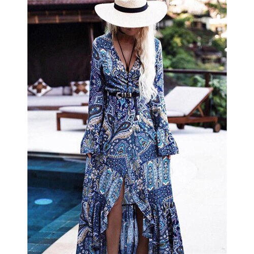Women Summer Dress Boho Style Women Long Maxi Evening Party Dress Sexy Vintage - Italiqo