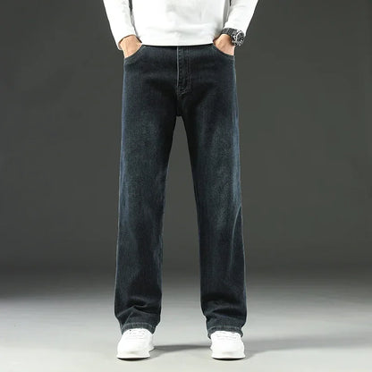 KUBRO 2025 New Autumn and Winter Men's Jeans Loose Comfortable Straight Business Casual Versatile Wide-leg Business Trousers