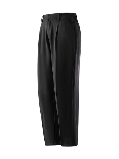 Summer Korean Men's Pants Light&Thin Polyester Elastic Waist Semi-Wide Loose Slacks Drape Suit Pants Male Casual Trousers