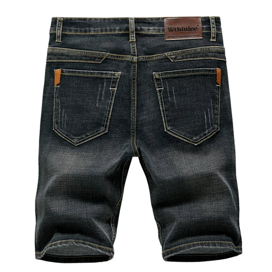 Summer Classic Shorts Jeans Men Denim Pants Straight Stretch Casual Cool  Thin Knee Length Blue Fashion Brand Daily Trousers