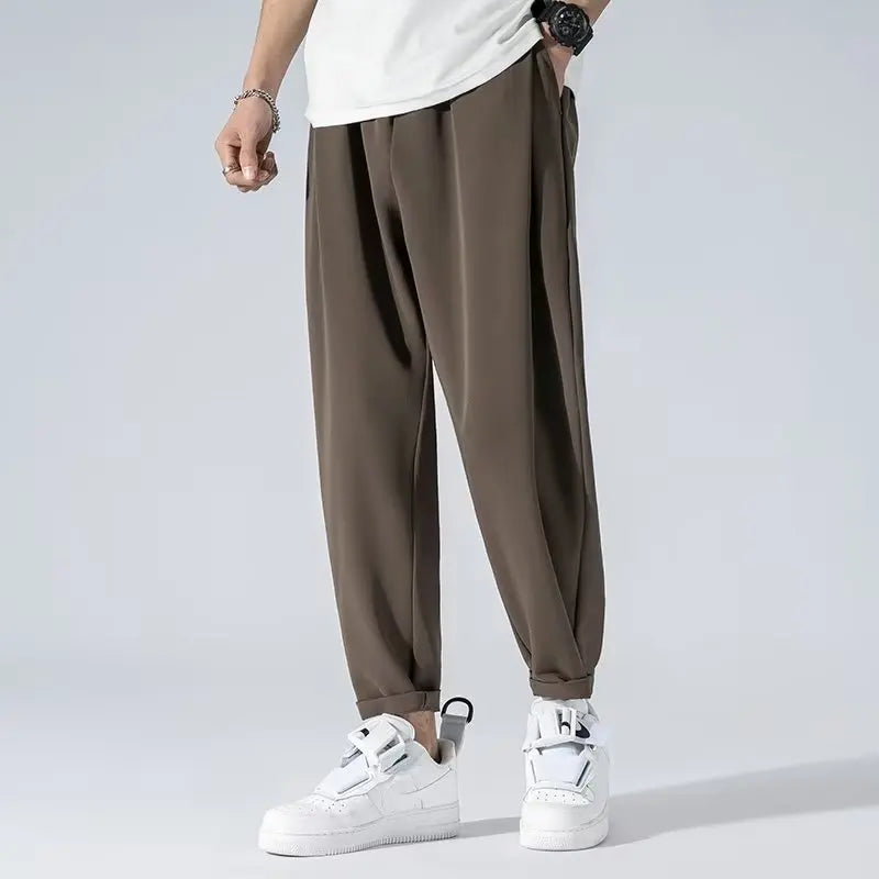 men's drape long pants, Korean version trend slim fit small foot casual pants, men's spring and autumn straight leg suit pants