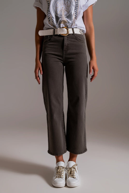 Cropped Wide Leg Jeans in Grey - Italiqo