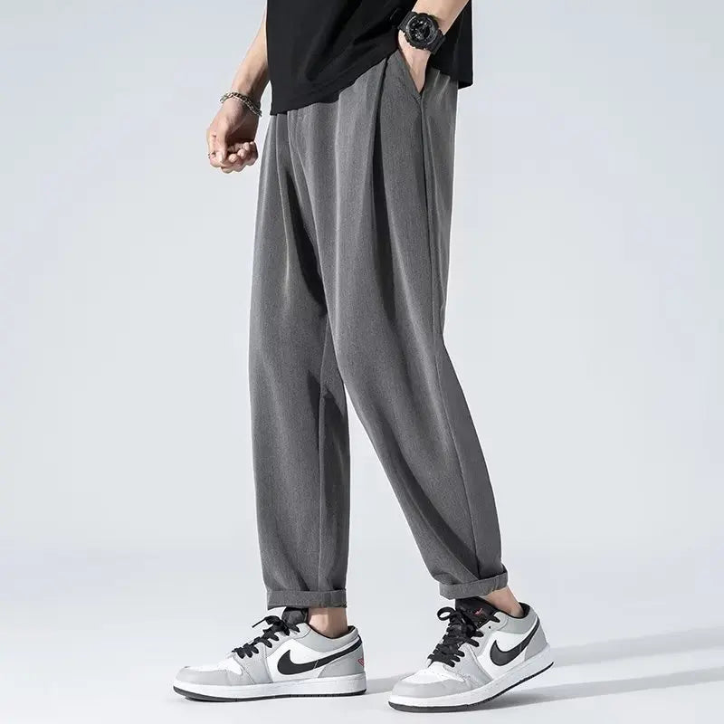 men's drape long pants, Korean version trend slim fit small foot casual pants, men's spring and autumn straight leg suit pants